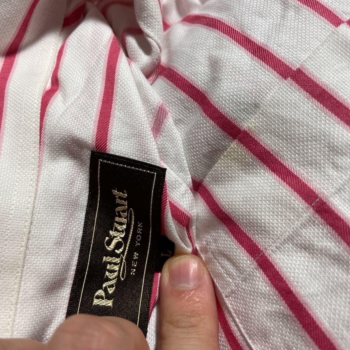 ポールスチュアート PAUL STUART 白 ホワイト ピンク 襟付き チェック柄 半袖シャツ Lサイズの画像10