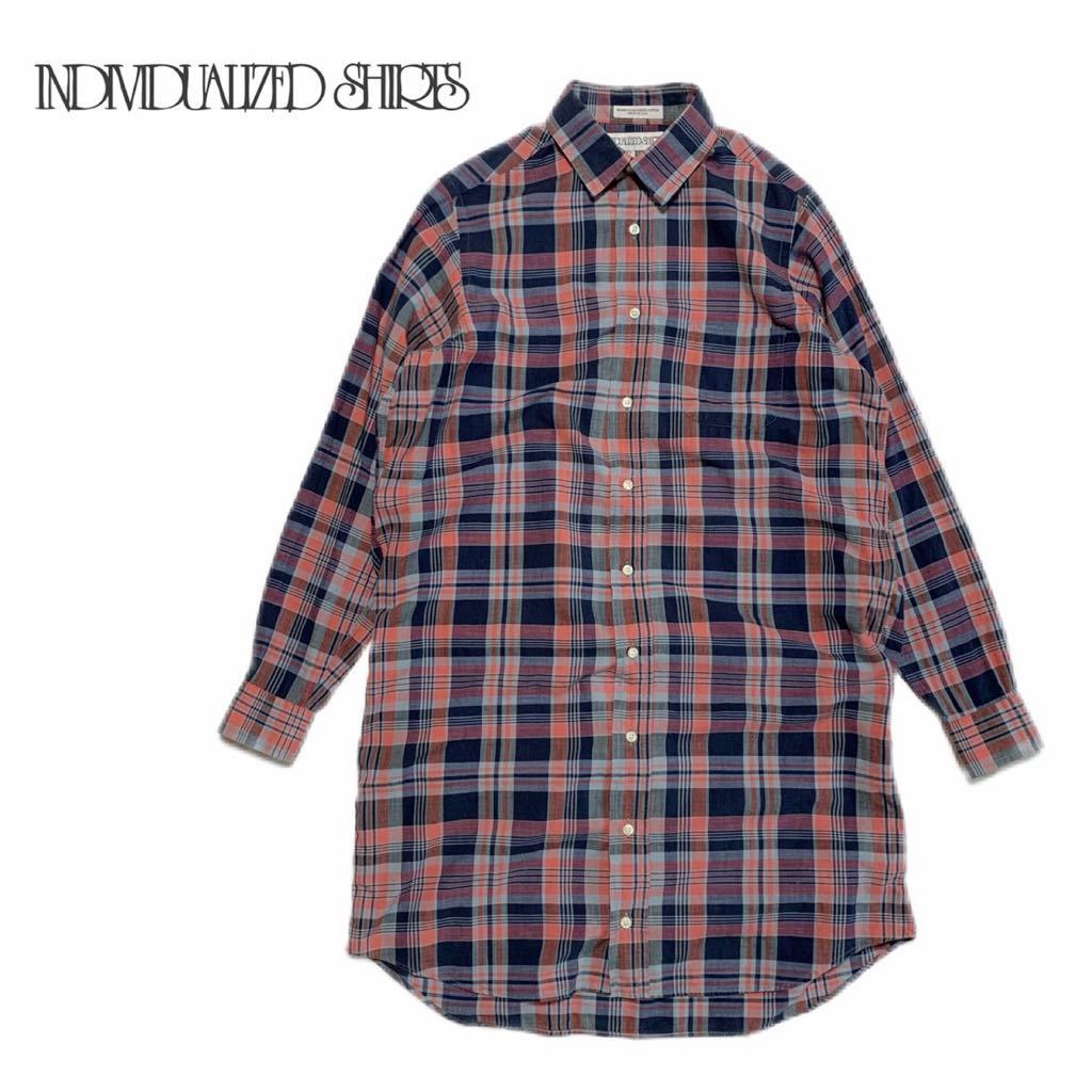 良品 インディヴィジュアライズドシャツ INDIVIDUALIZED SHIRTS マドラスチェック シャツ ワンピース USA製 チュニック  ロングシャツ