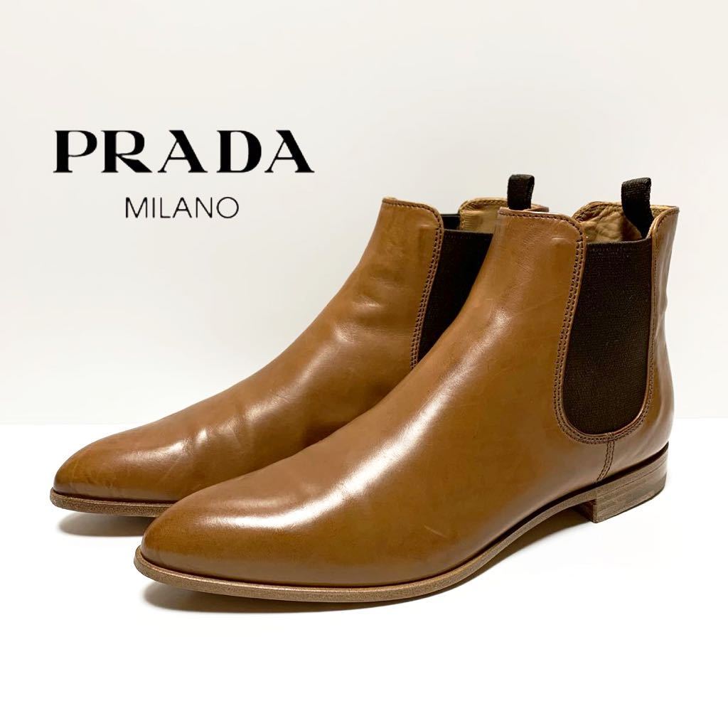 * хорошая вещь Prada PRADApo Inte dotu кожа со вставкой из резинки Chelsea ботинки size 36 Италия переплёт кожа короткие сапоги лодыжка ботинки 