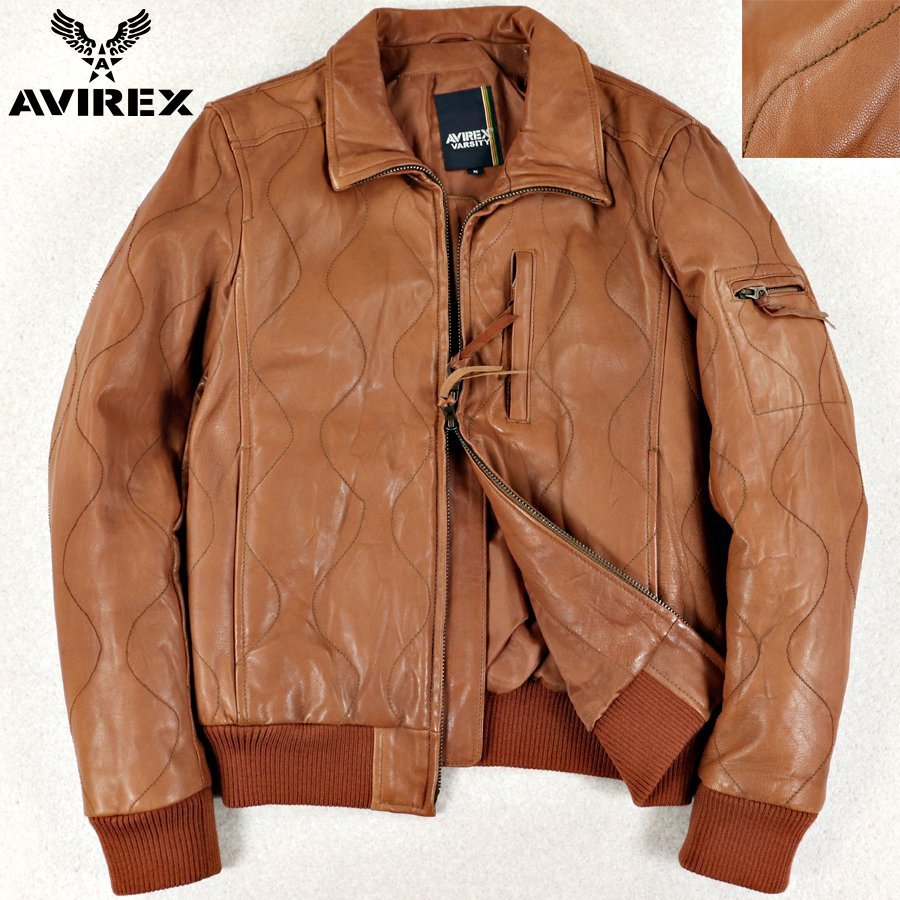 AVIREX アヴィレックス ラムレザー ブラウン メンズ-