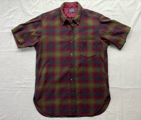 60's 米国製 MADE IN USA ペンドルトン Pendleton BD ウールシャツ 半袖リメイク グラデーション オンブレチェック サイズL [e4-0007]_画像2