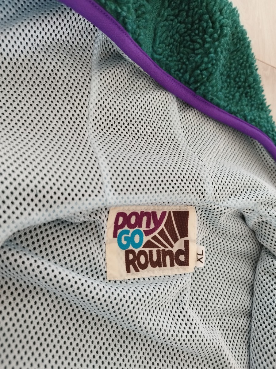 USED　美品　 PONY GO ROUNDポニーゴーラウンド　ボアパーカーベスト　XL 130cm　緑　キャンプ　アウトドア