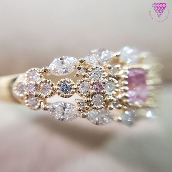 0.22ct Fancy Intense Pink GIA main natural pink & blue diamond ring K18 yellow gold ring engagement ring [Sarah]