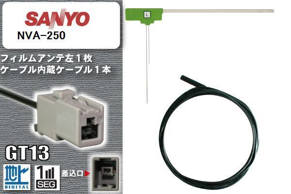 フィルムアンテナ ケーブル セット 地デジ サンヨー SANYO NVA-250 対応 ワンセグ フルセグ GT13 コネクター 1本 1枚 車 ナビ 高感度_画像1