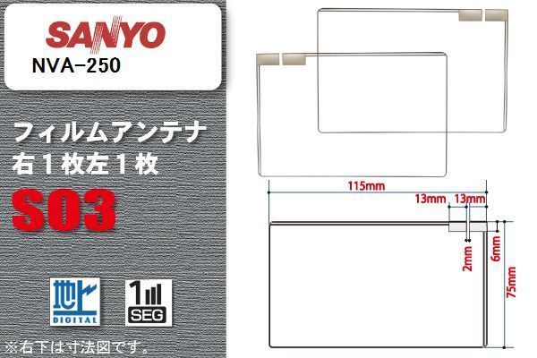 地デジ サンヨー SANYO 用 スクエア型 フィルムアンテナ NVA-250 対応 ワンセグ フルセグ 高感度 汎用 ナビ 車載用_画像1