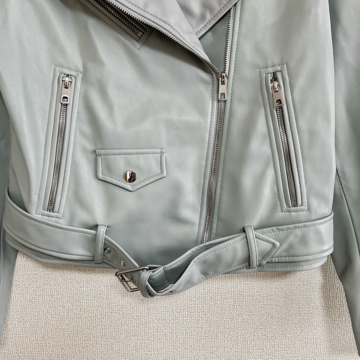 ZARA ザラ ダブルライダース レザージャケット ライダース 水色 ZARA ザラ ダブルライダース レザージャケット ライダース 水色