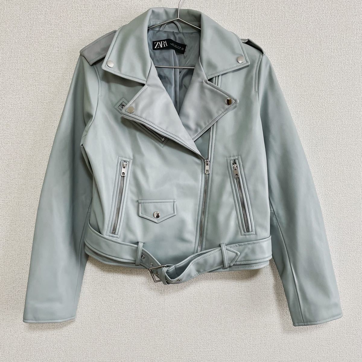 ZARA ザラ ダブルライダース レザージャケット ライダース 水色 ZARA ザラ ダブルライダース レザージャケット ライダース 水色