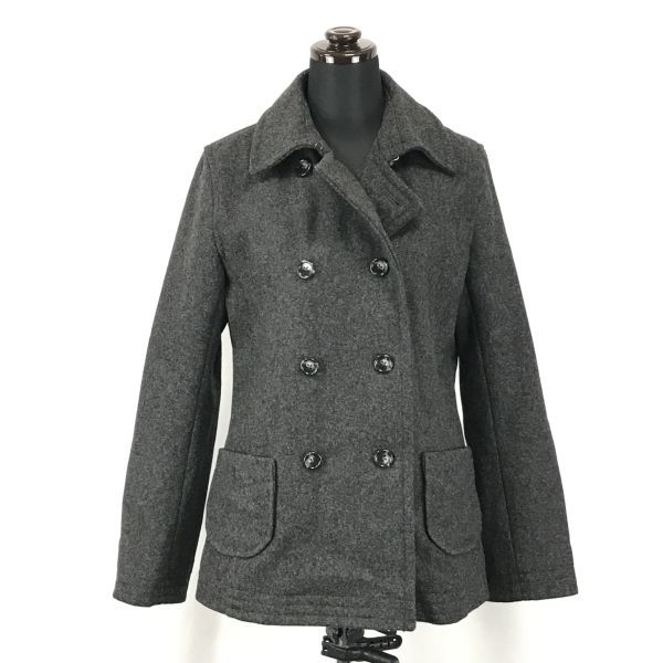 メルローズ/MELROSE★ウール100％/ショート丈ピーコート【4/women’s size -L/グレー/gray】Coats/Jackets/Jumpers◆BG938_画像1