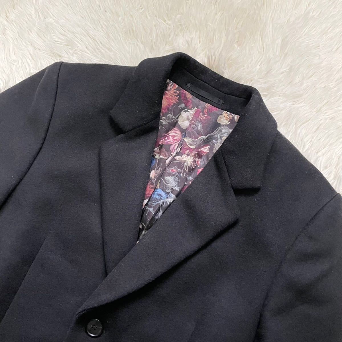 極美品】 PaulSmith チェスターコート 花柄 水墨 紺 M ケース付-