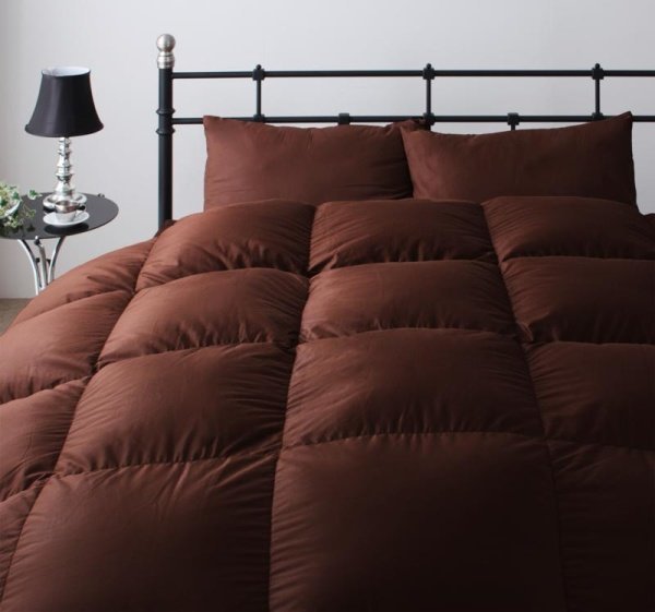 羽毛布団セット ベッド用１０点 ダブルサイズ 色-ブラウン /ウクライナ