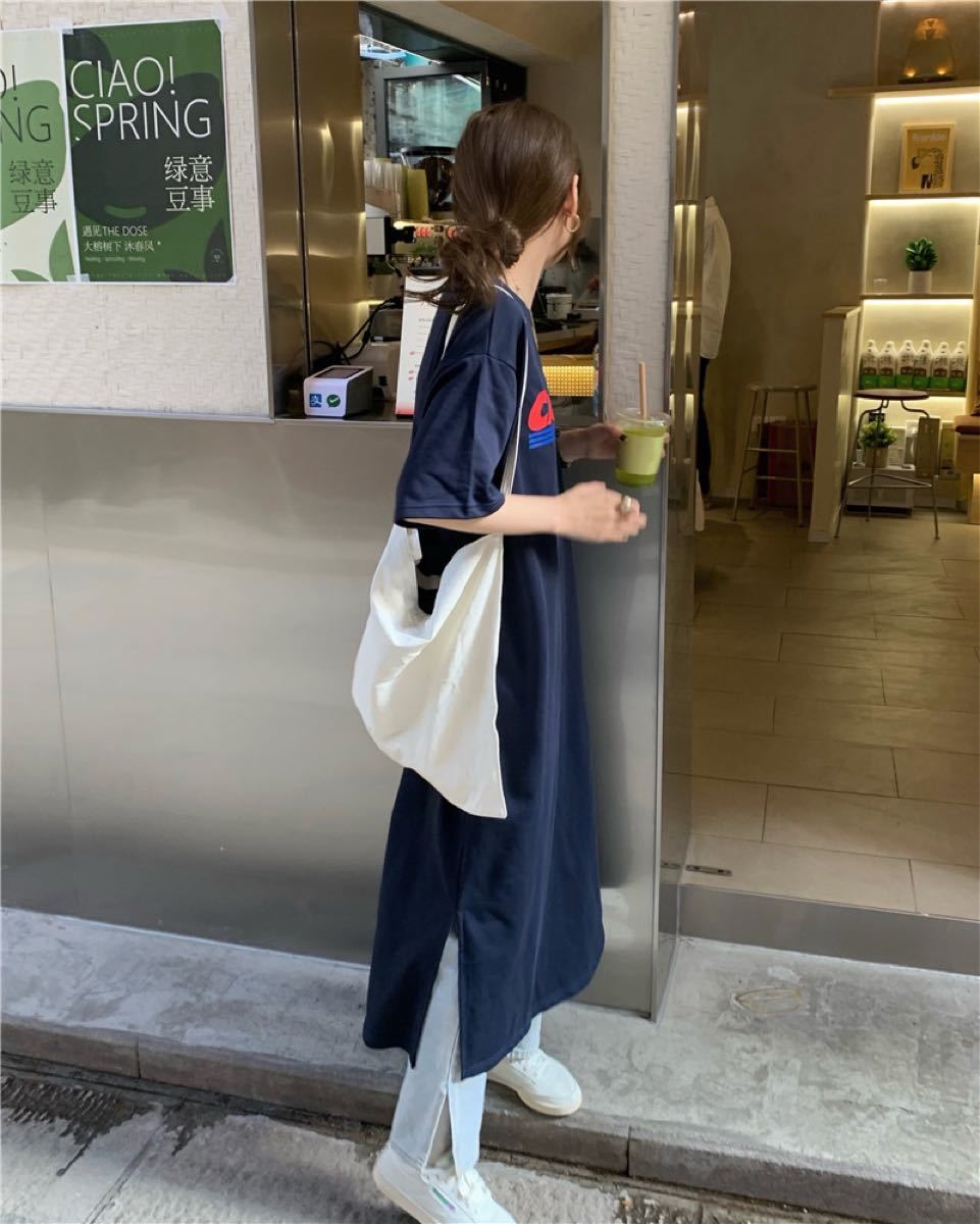 公式の ワンピース チュニック ロング丈 ワンピース Tシャツ ロング丈 ネイビー フリーサイズ オルチャン ネイビー フリーサイズ オルチャン チュニック ワンピース チュニック フリーサイズ