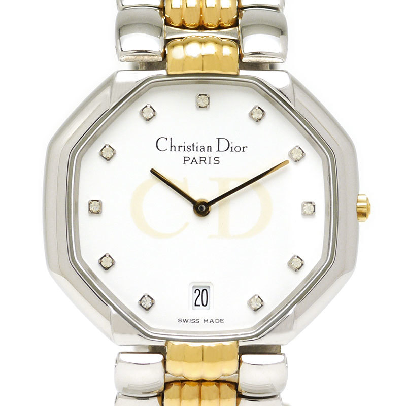 ディオール Christian Dior オクタゴン D45-204 ボーイズ クオーツ SS ラインストーン11P 白文字盤