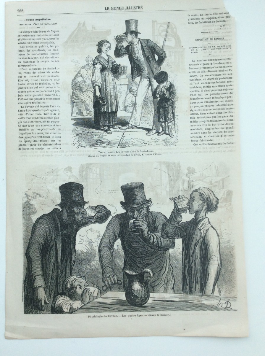 1862年 ドーミエの諷刺画 飲み方 ル モンド オリジナル木版画_画像4