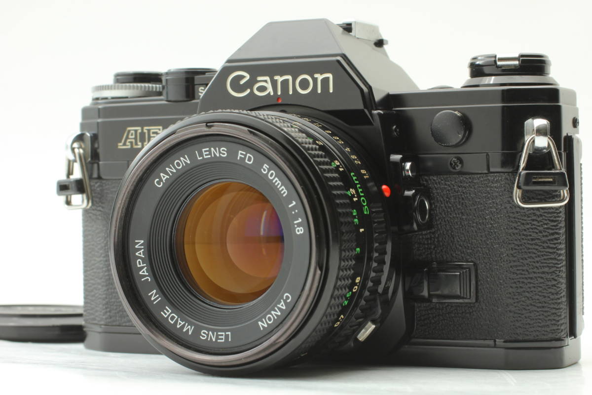 【美品】Canon AE-1 Black Film Camera NFD New FD 50mm f/18 MF Lens キヤノン 220914@66