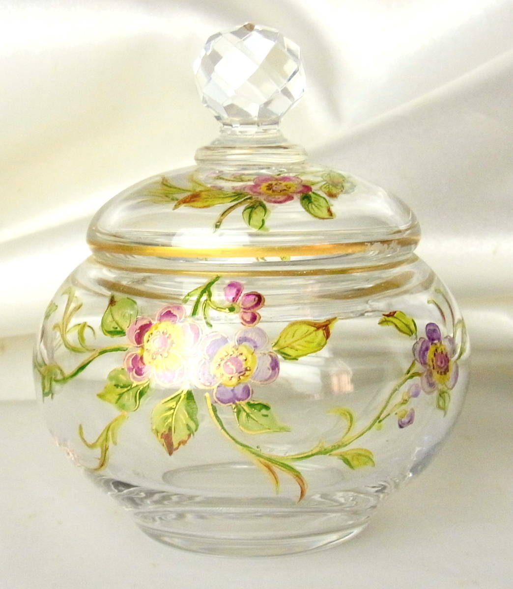 稀少 OLD BACCARAT オールドバカラ 蓋物 エナメル彩で描かれた可憐な