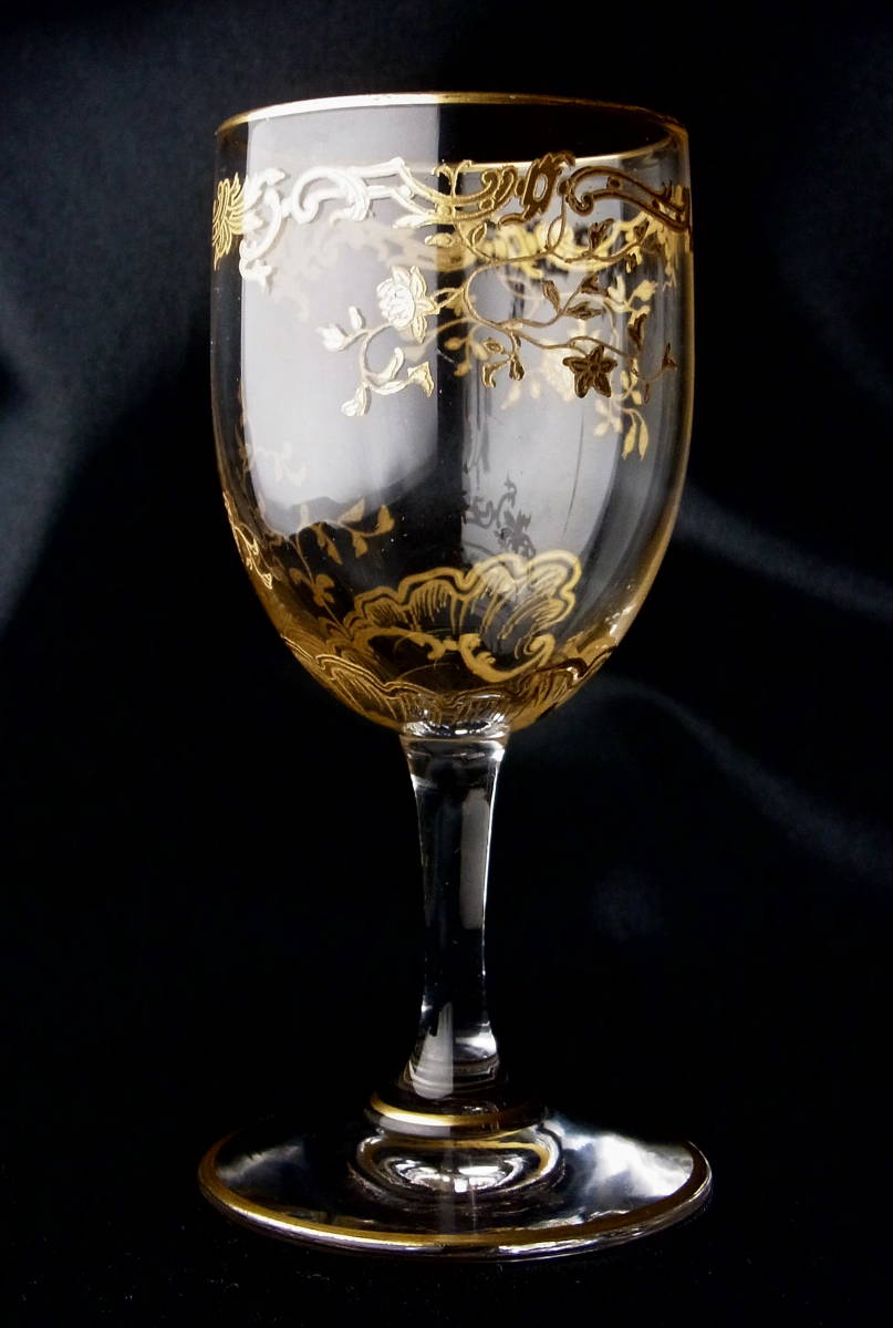 新作モデル ルイ15世 XV Louis オールドバカラ BACCARAT OLD 稀少 金彩 アンティーク 上質クリスタル 9.5CM 高 優美なエッチング ロカイユ文様 グラス クリスタルガラス