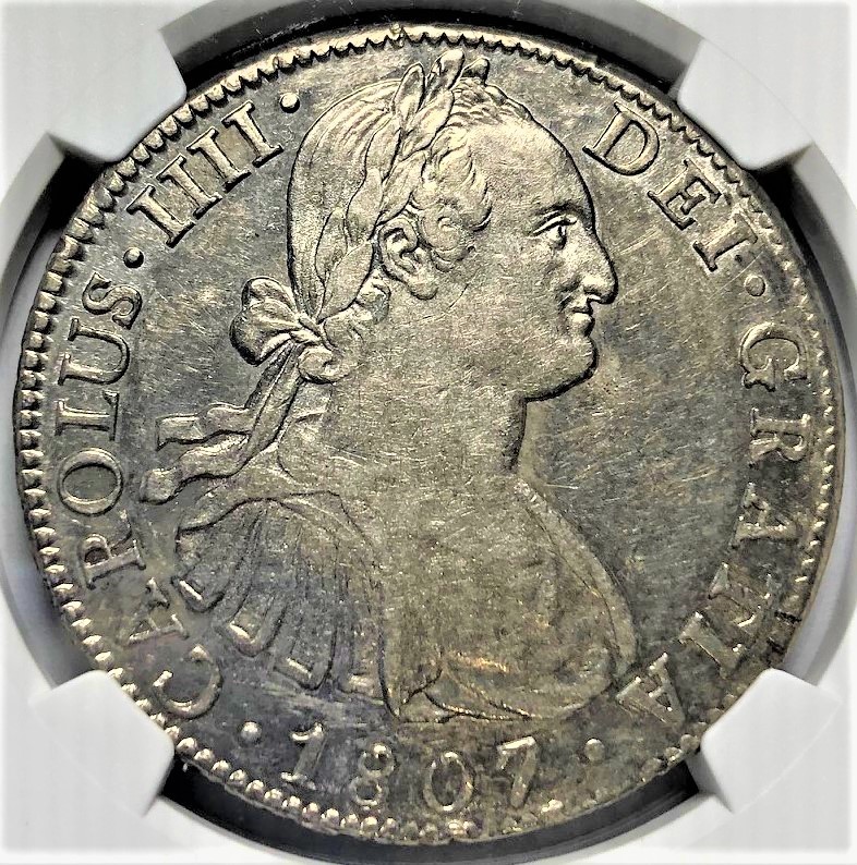 銀貨の王道通貨】1807年 メキシコ 銀貨 NGC AU55 8レアル カルロス4世