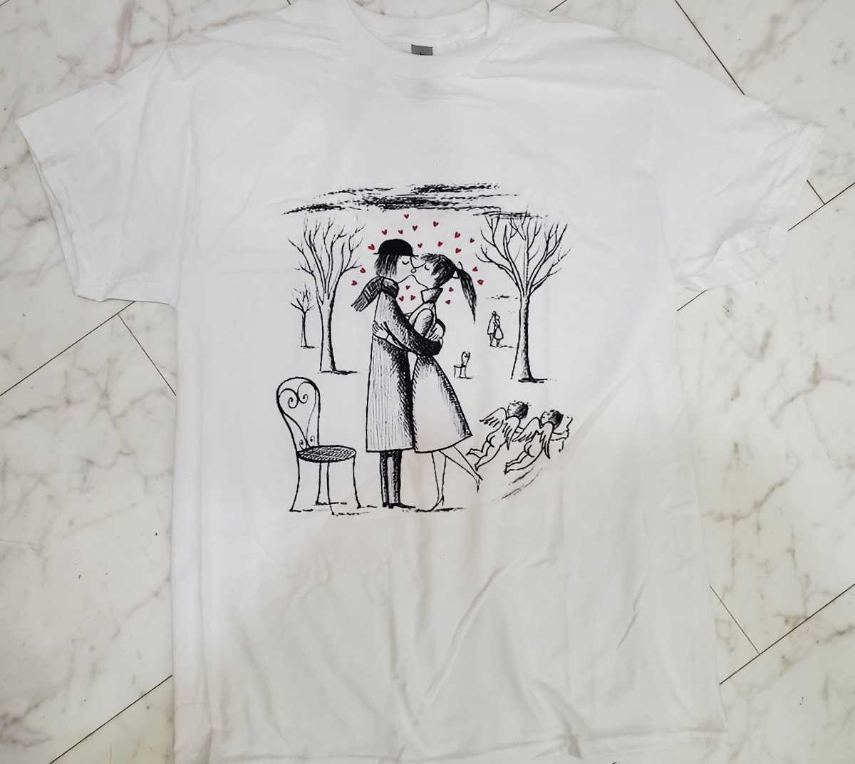 レイモンペイネ☆Raymond Peynet☆恋人たちTシャツ☆フランス イラスト☆白M☆新品未使用☆_画像1