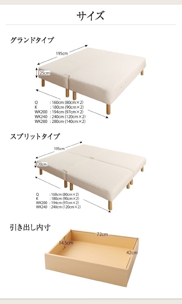 日本製ポケットコイルマットレスベッド MORE マットレスベッド スプリットタイプ ワイドK240 脚30cm_画像7