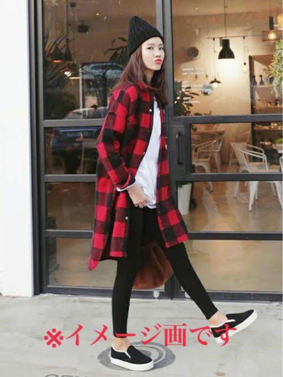 赤チェックロングシャツ