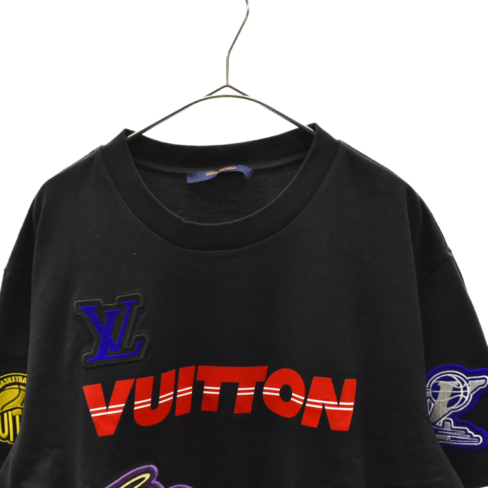 ルイヴィトン 21AW×NBA マルチロゴ刺繍 クルーネック半袖Tシャツ RM212M DT3 HLY21W ブラック_画像3