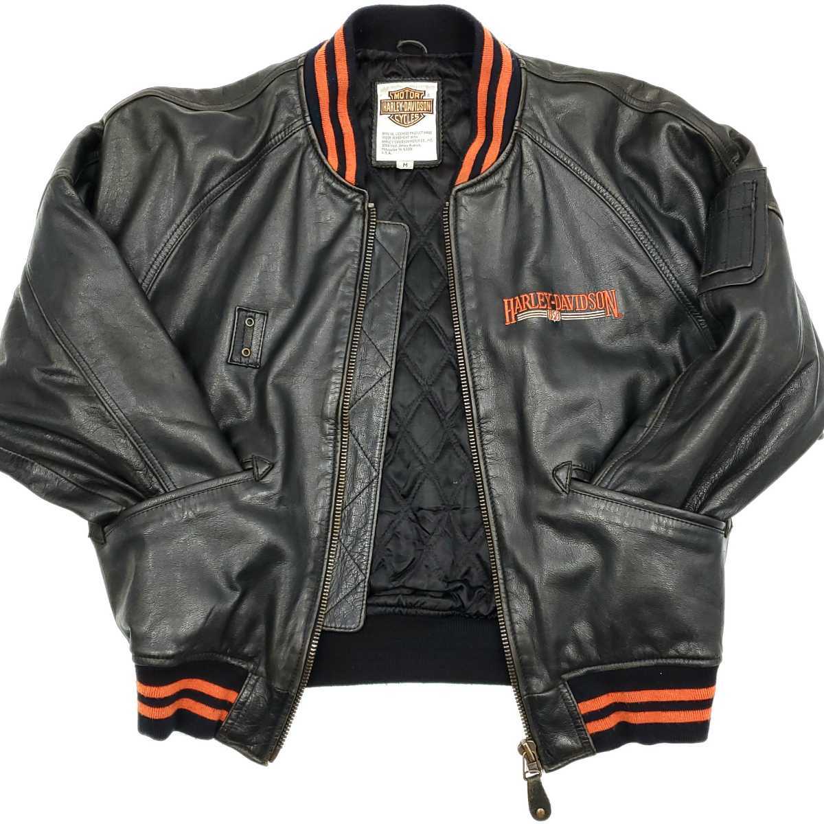 希少MA-1タイプ HARLEY-DAVIDSON オールレザースタジャン黒 希少MA-1タイプ HARLEY-DAVIDSON オールレザースタジャン黒