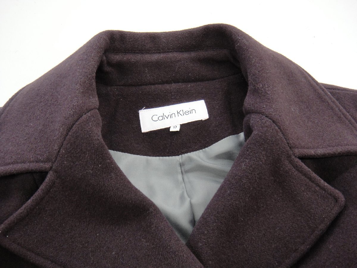 A302【本物保証】 Calvin Klein カルバンクライン ウール コート ジャケット サイズ10 パープル 紫 レディース CW888302　_画像4