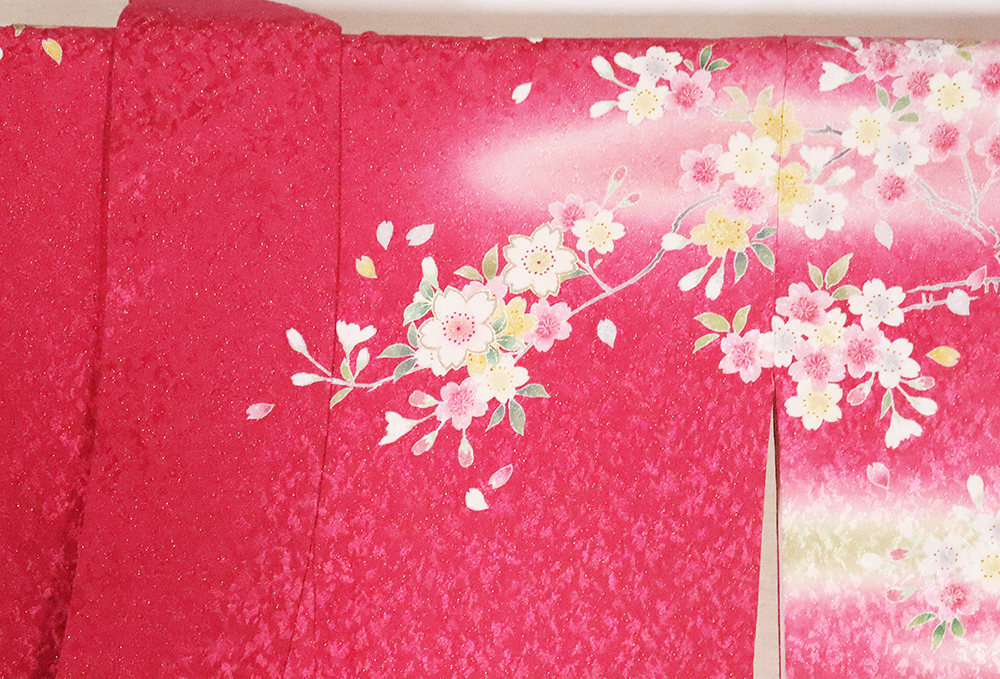本振袖 正絹 赤紫 桜 ki25912 美品 着物 Lサイズ レディース 成人式 オールシーズン 送料無料_画像7