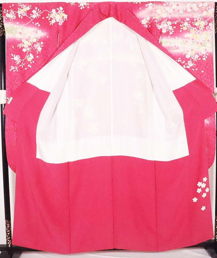 本振袖 正絹 赤紫 桜 ki25912 美品 着物 Lサイズ レディース 成人式 オールシーズン 送料無料_画像8