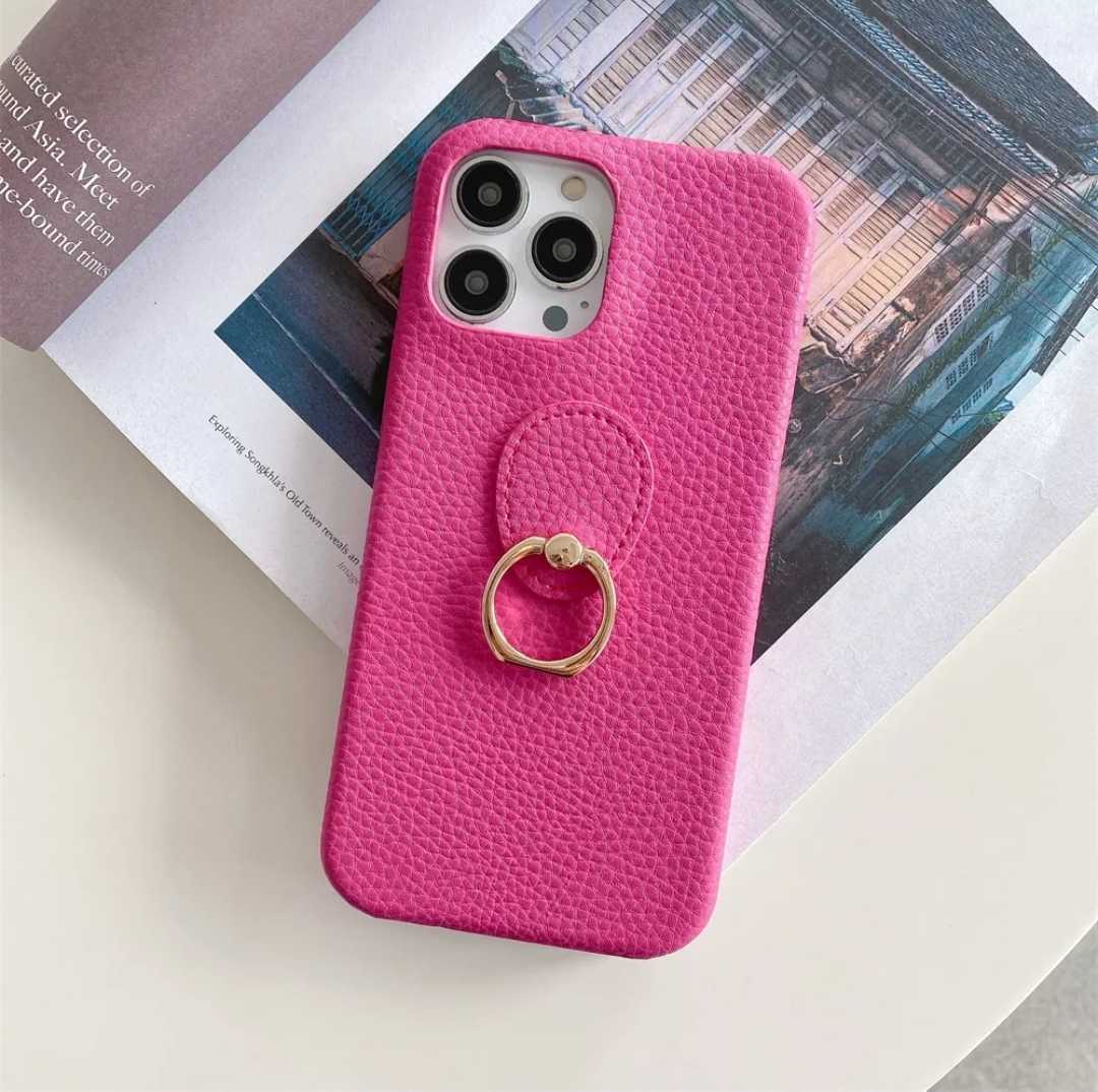 iPhone 14Pro ケース ピンク リング付き　レザー風　訳あり