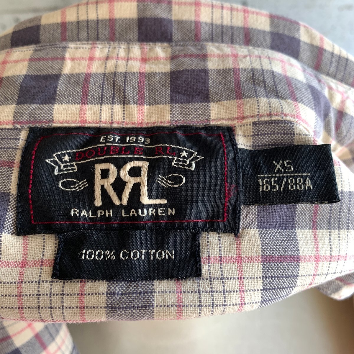 アメリカ古着 ダブルアールエル チェック柄 ワークシャツ ベージュ系 XS size チンストラップ U.S Used Clothing RRL Check Work Shirt