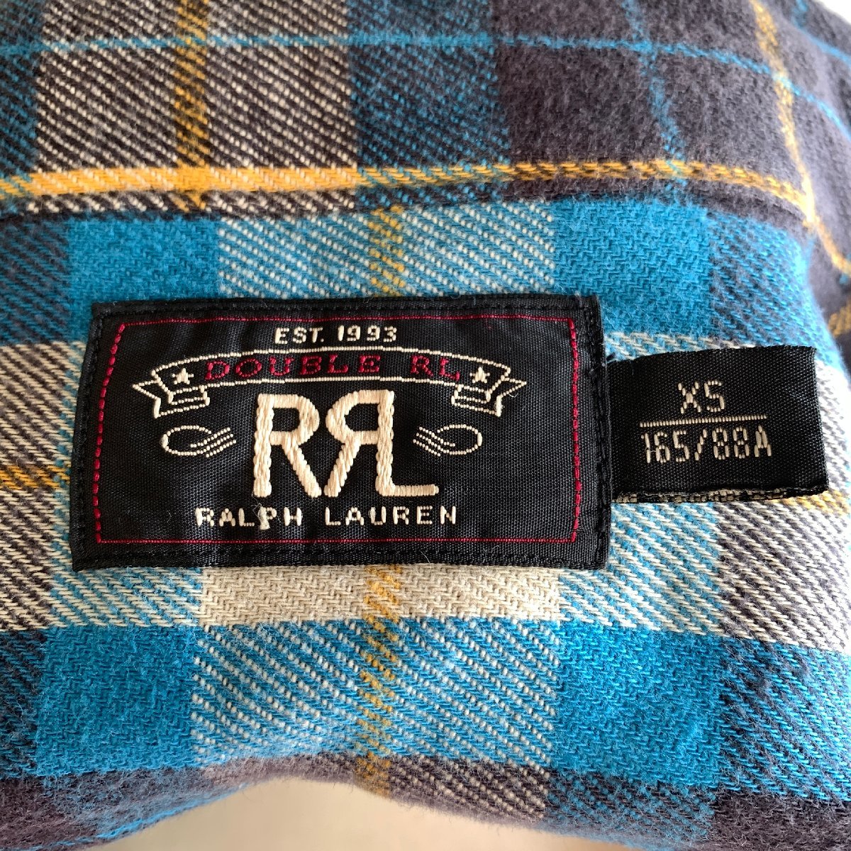 アメリカ古着 ダブルアールエル チェック柄 ネルシャツ ブルー系 XS size フラップポケット U.S Used Clothing RRL Check Flannel Shirtの画像6
