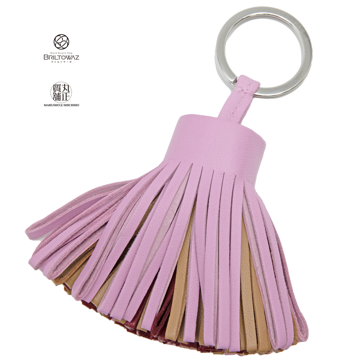  Hermes 2022SSkaru men tricolor key holder mauve sill the best ru pink fringe key ring leather HERMES exhibition goods (M211117e)