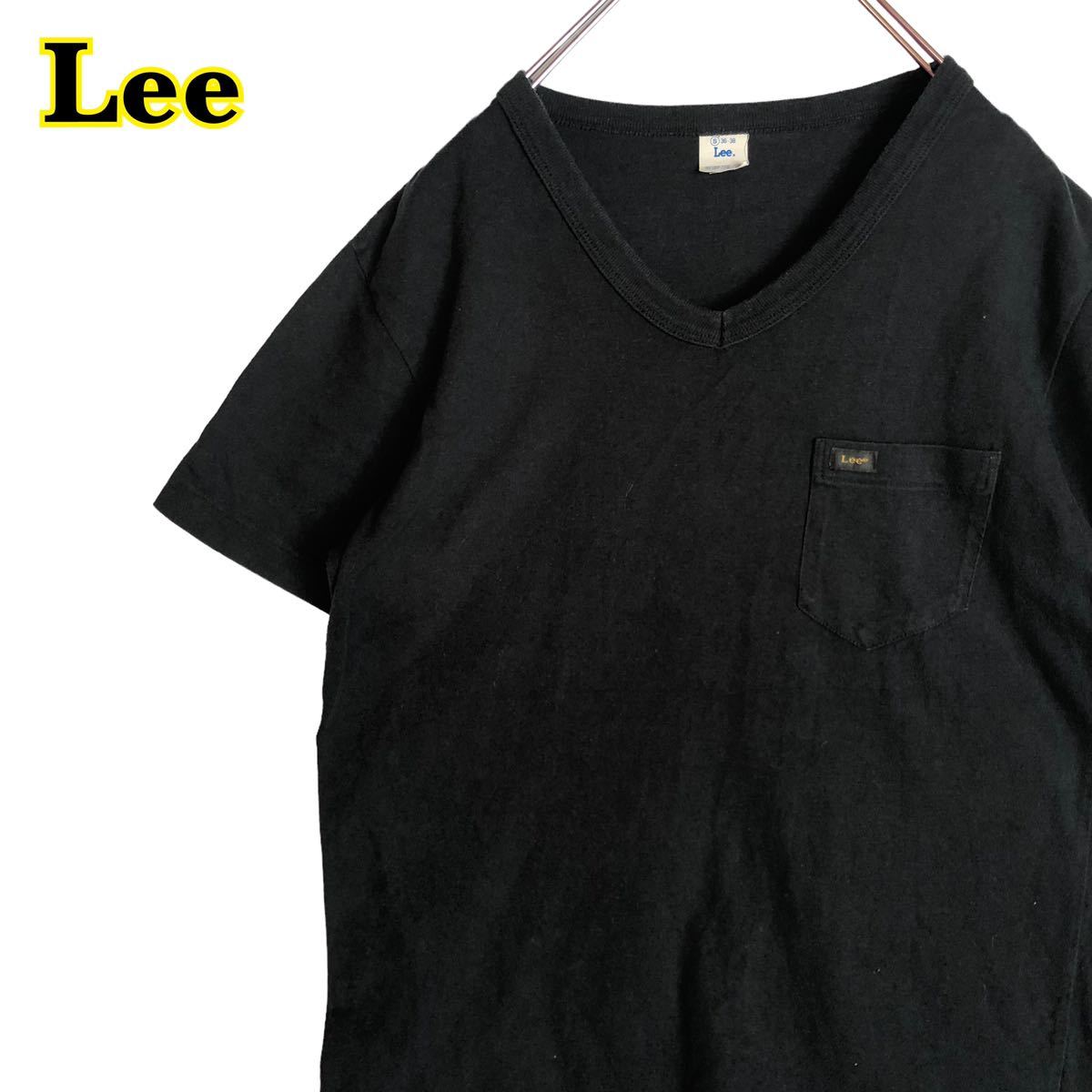 Lee リー　半袖Tシャツ　無地　Vネック　胸ポケット　黒　Sサイズ　【AY0723】_画像1