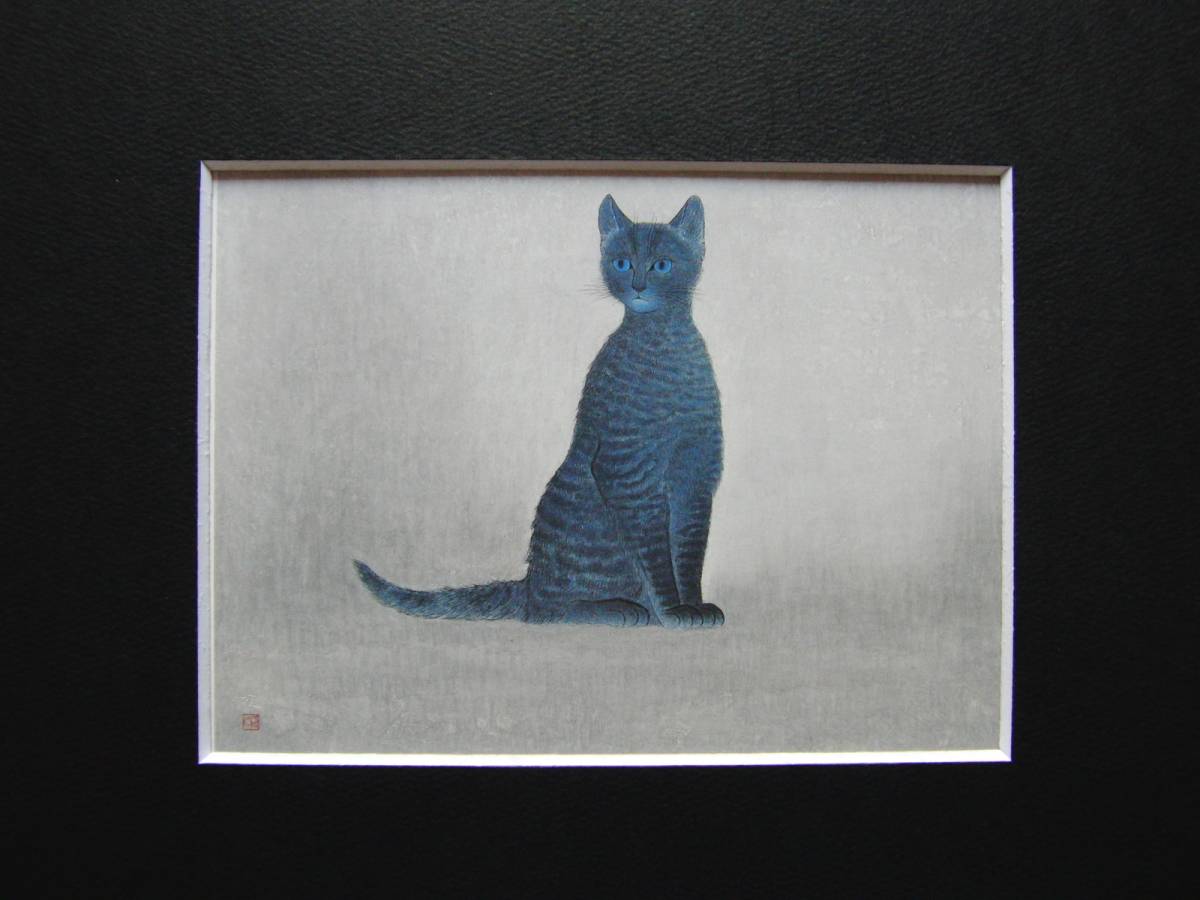  Oyama .,[ Russia n blue ], rare book of paintings in print .., condition excellent, new goods high class frame attaching, free shipping, Japanese picture European style japanese painter, cat cat 