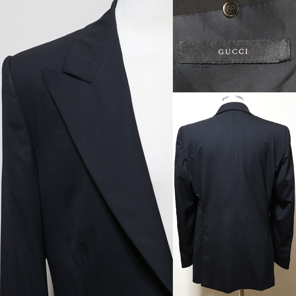 USED品 GUCCIグッチ ワイドピークドラペル スーツ 黒52の画像2