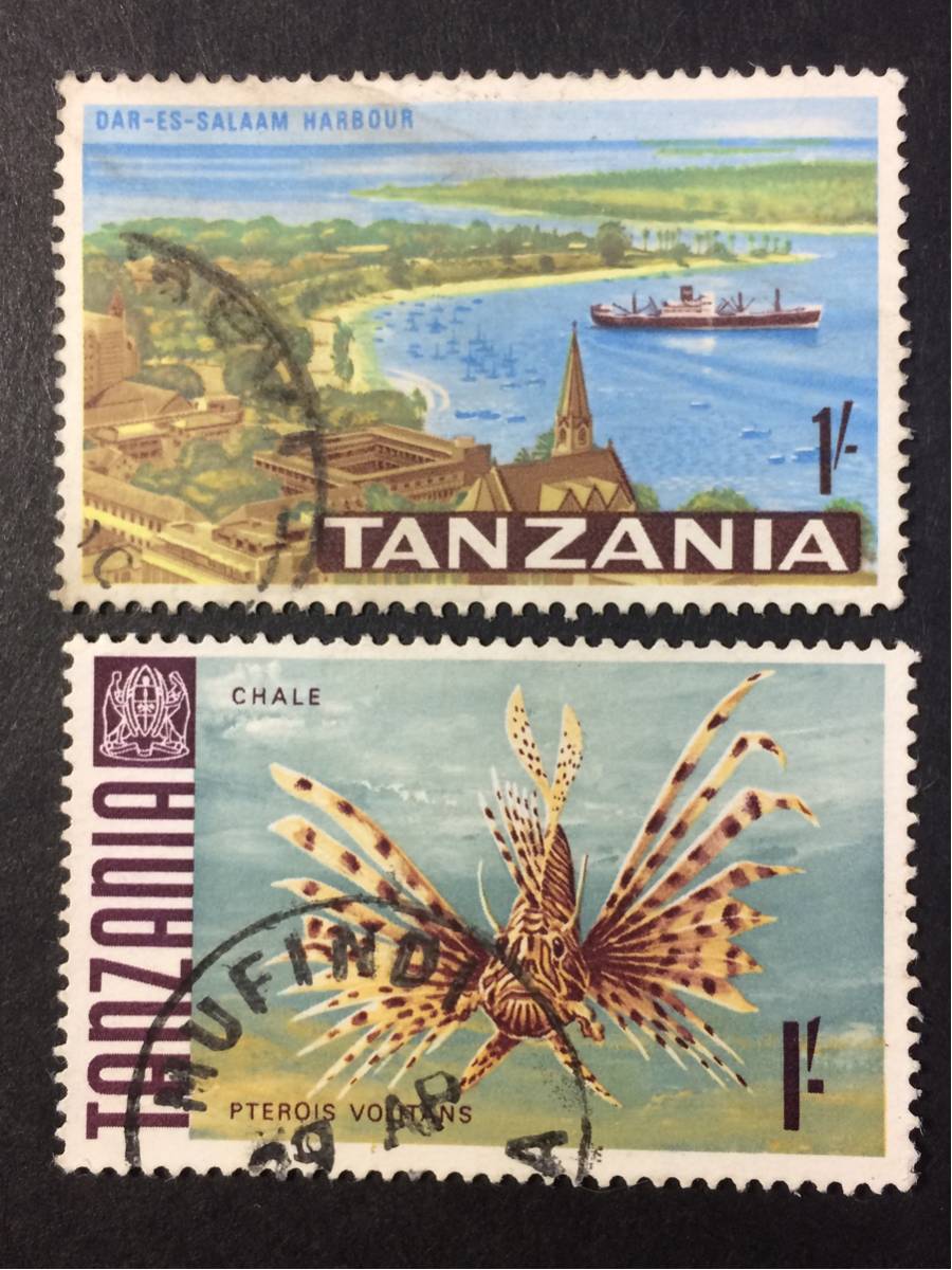 タンザニア切手★レッド・ライオンフィッシュ、ダル・エス・サラーム港、1964年 アフリカ TANZANIA_画像1