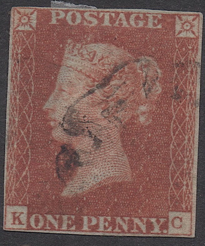 クラッシックイギリス切手・ヴィクトリア女王1841年ペニーレッド「スコット＃３, K-C」マルタ十字消印、使用済み_画像1