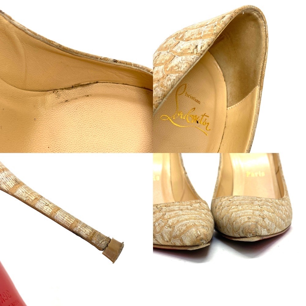 Christian Louboutin クリスチャンルブタン パンプス 36.5 ベージュ パイソン型押し レディース 靴 シューズ shoes KI1004