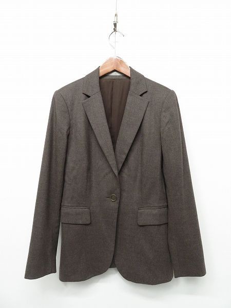 B207/theory luxe loro piana ロロピアーナ セットアップ スーツ ジャケット ひざ丈スカート イタリア製生地 1つボタン ストレッチ 38 M 茶_画像3