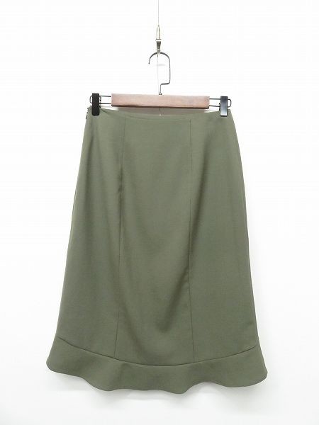 K224/ sybilla ひざ丈スカート ペプラムヘム マーメイド ウール L 緑 日本製_画像2