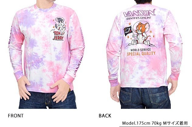 vanson×TOM&JERRYコラボ ベア天竺ロングTシャツ◆vanson タイダイMサイズ TJV-2231 バンソン ヴァンソン トムとジェリー 刺繍_画像3