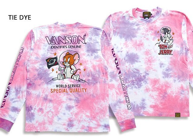 vanson×TOM&JERRYコラボ ベア天竺ロングTシャツ◆vanson タイダイMサイズ TJV-2231 バンソン ヴァンソン トムとジェリー 刺繍_画像2