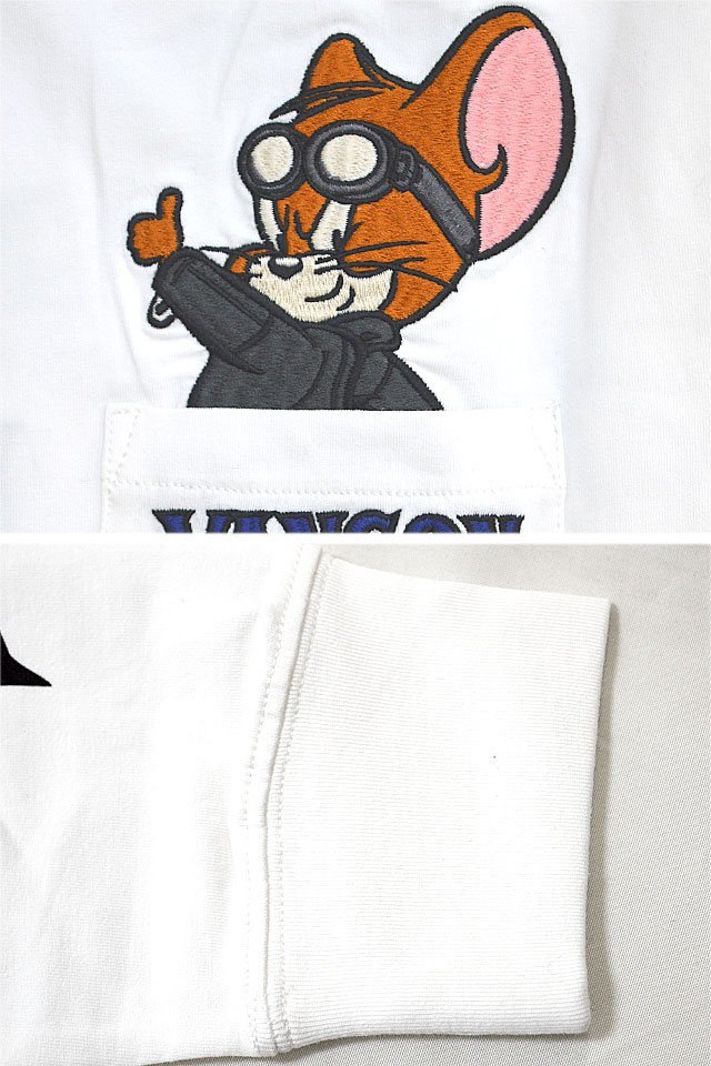 vanson×TOM＆JERRYコラボ ベア天竺ロングTシャツ◆vanson ホワイトMサイズ TJV-2234 バンソン ヴァンソン トムとジェリー 刺繍_画像2