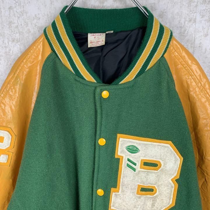 希少古着 USA製 70s 80s スタジャン アワードジャケット 緑 黄色 希少古着 USA製 70s 80s スタジャン アワードジャケット 緑 黄色