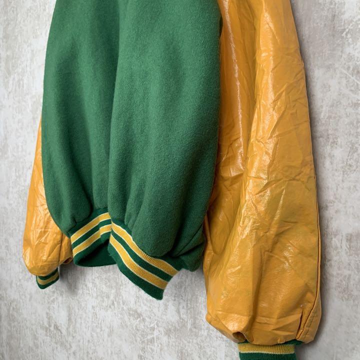 希少古着 USA製 70s 80s スタジャン アワードジャケット 緑 黄色 希少古着 USA製 70s 80s スタジャン アワードジャケット 緑 黄色