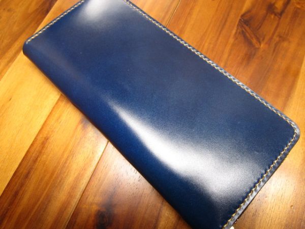 長財布 レーデルオガワ ブルー コードバン 手縫い ラウンドファスナー