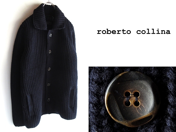 ROBERTO COLLINA PER SHIPS シップス別注 ロベルトコリーナ ウール ローゲージ ニットジャケット カバーオール 48 ネイビー 紺 イタリア製
