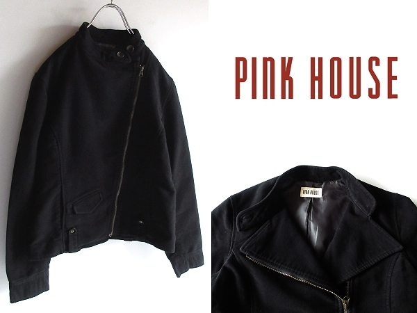 PINK HOUSE Pink House cotton molding s gold rider's jacket blouson L black black KANEKO ISAO Kaneko Isao 