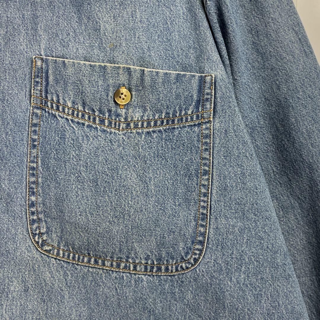 90s Lee リー デニムシャツ 刺繍 でかロゴ ボタンダウン_画像5